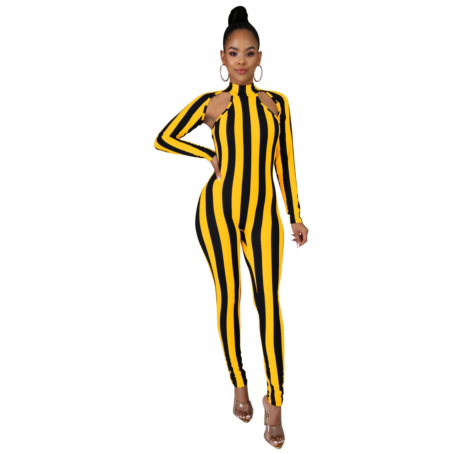 Long Sleeve Sexy Striped Jumpsuit