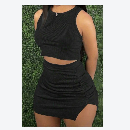 Ladies' Ribbed Crop Top Skirt Set