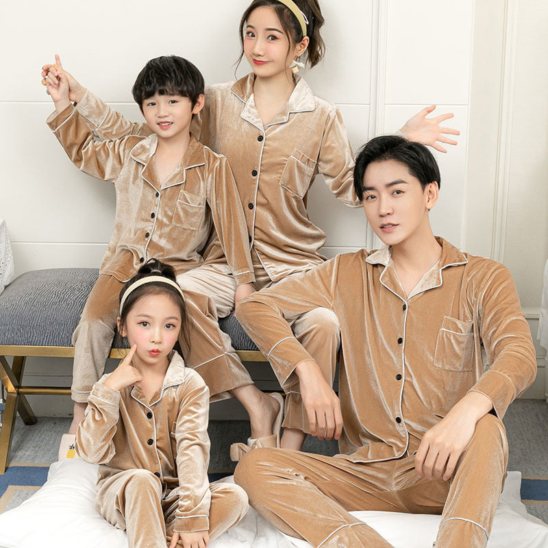 Gold Velvet Simple Solid Color Large Size Parent-child Pajamas