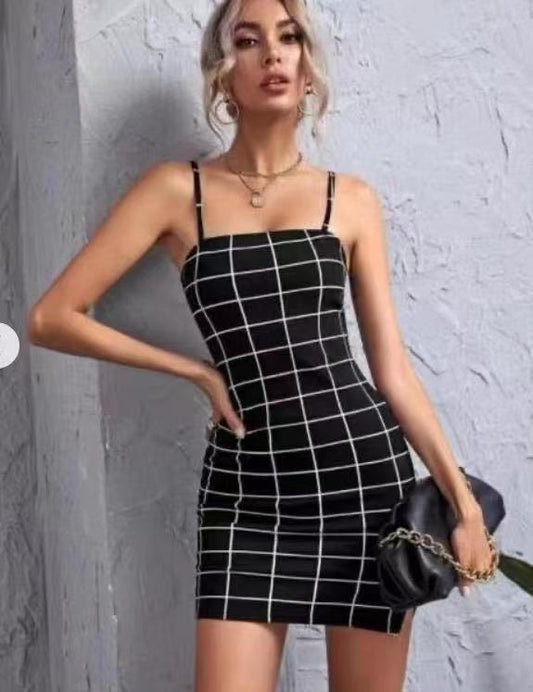 Retro Plaid Spaghetti Strap Mini Dress