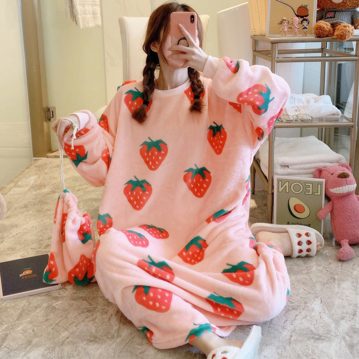 Winter Ladies Pajamas Home Service Flannel Cartoon Nightdress