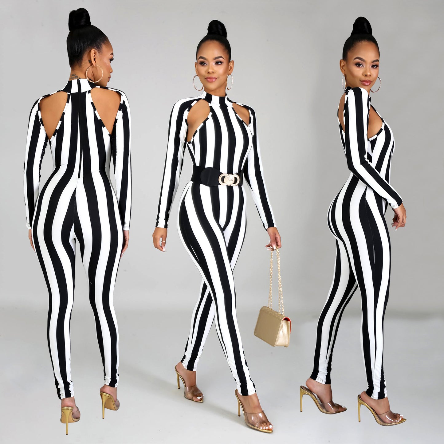 Long Sleeve Sexy Striped Jumpsuit