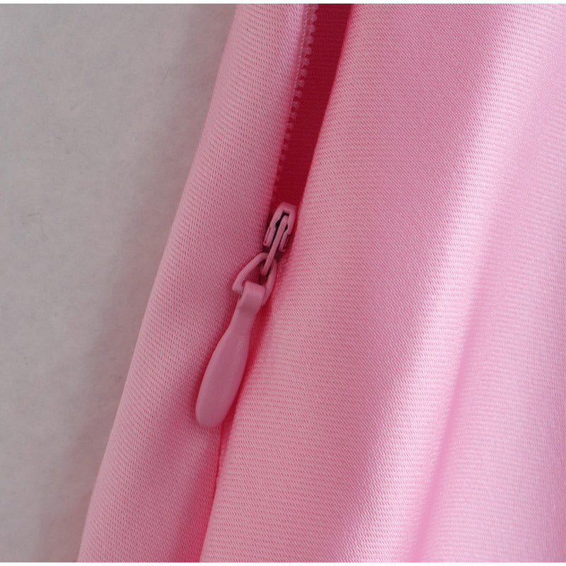 Elegant Backless Pink Satin Dress