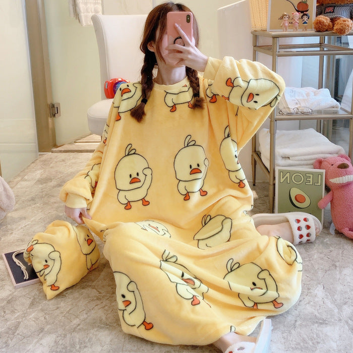 Winter Ladies Pajamas Home Service Flannel Cartoon Nightdress