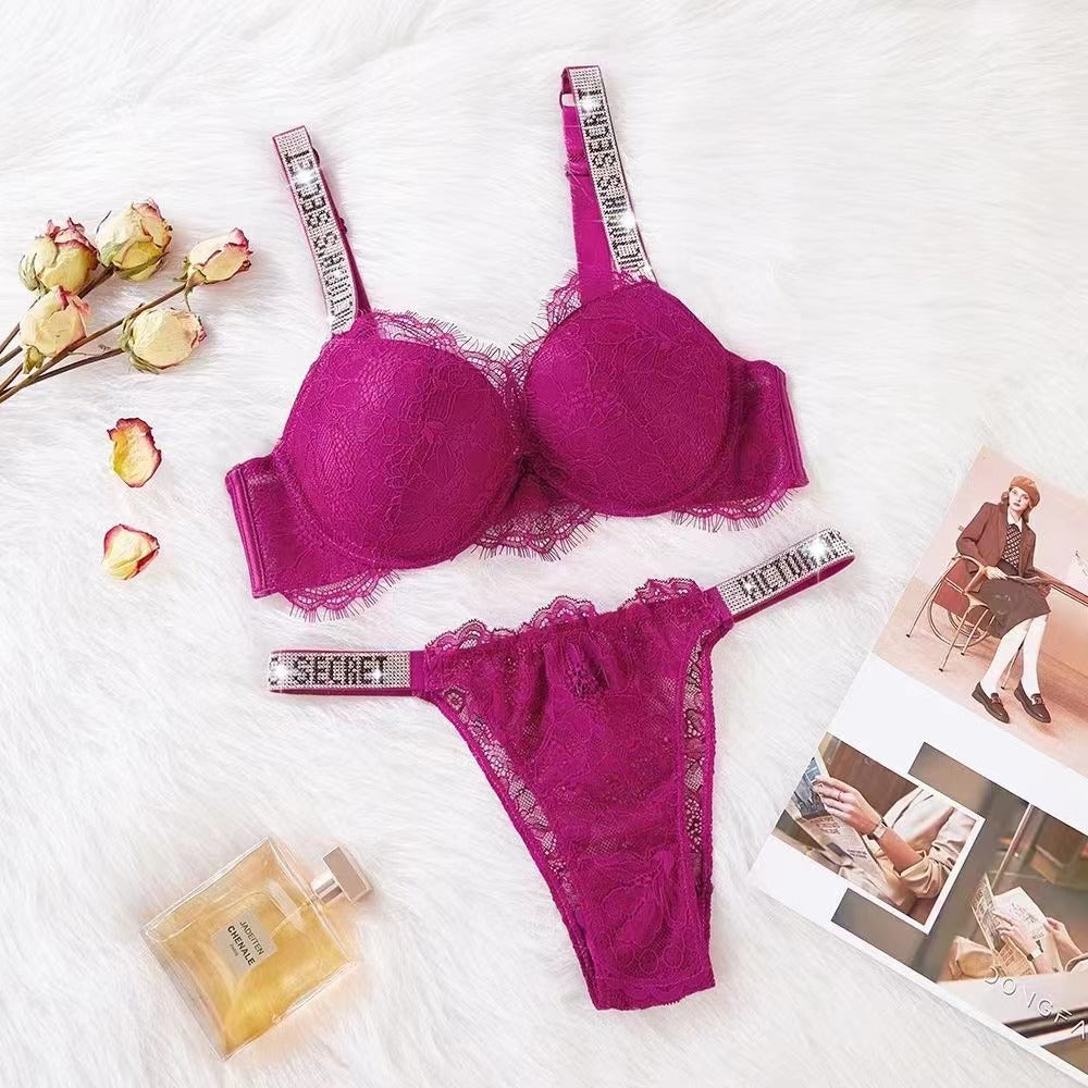 Lace Rhinestone Bra Set
