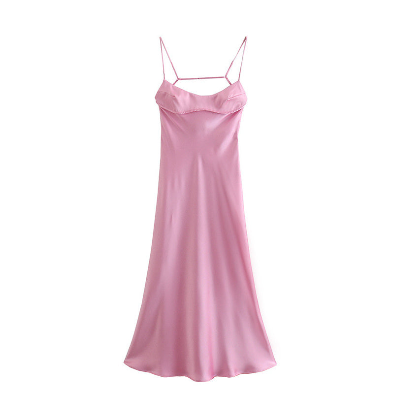 Elegant Backless Pink Satin Dress