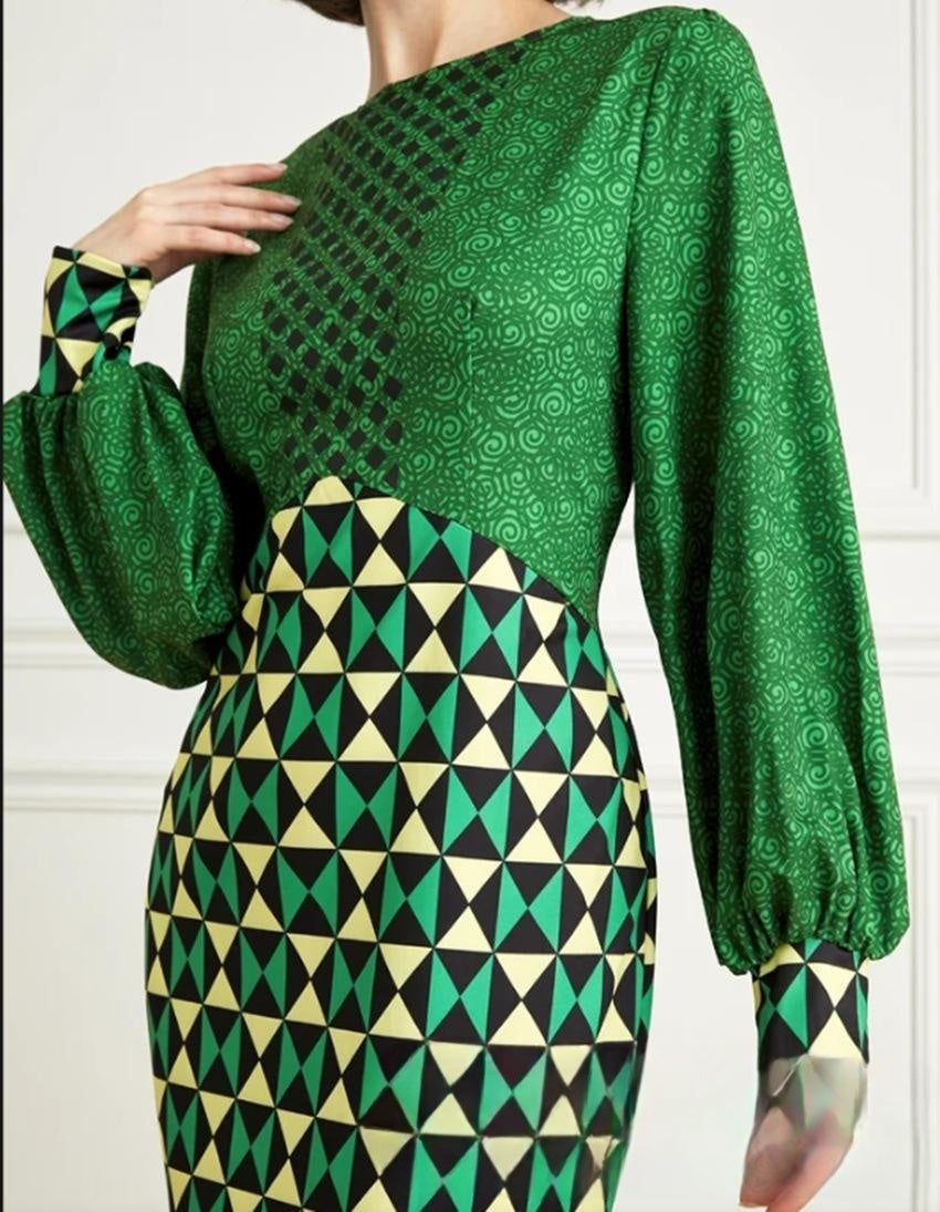Emerald Green Cinched Long Sleeve Dress