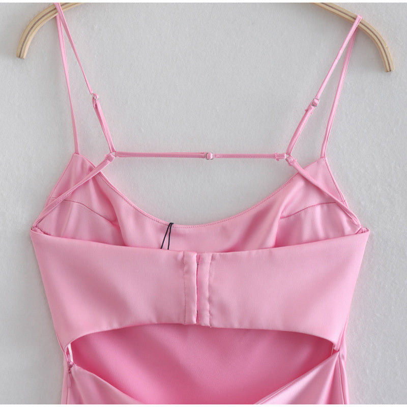 Elegant Backless Pink Satin Dress