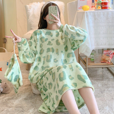 Winter Ladies Pajamas Home Service Flannel Cartoon Nightdress