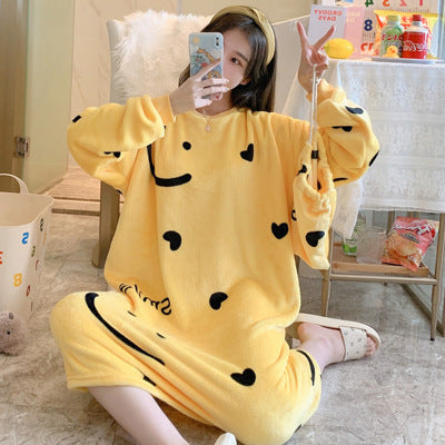 Winter Ladies Pajamas Home Service Flannel Cartoon Nightdress