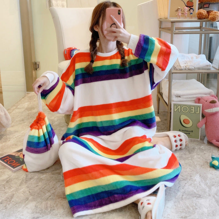 Winter Ladies Pajamas Home Service Flannel Cartoon Nightdress