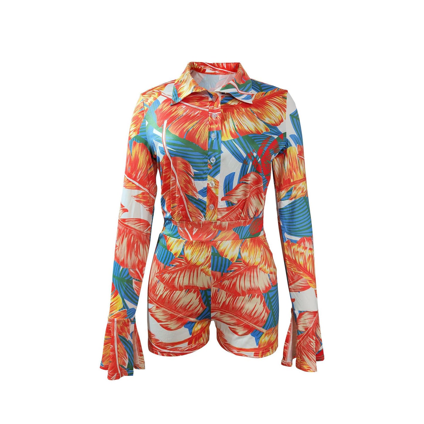 Women's Split Flared Sleeve Stretch Jumpsuit