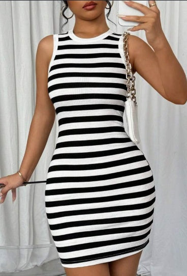 Relaxiva Sleeveless Striped Tank Mini Dress